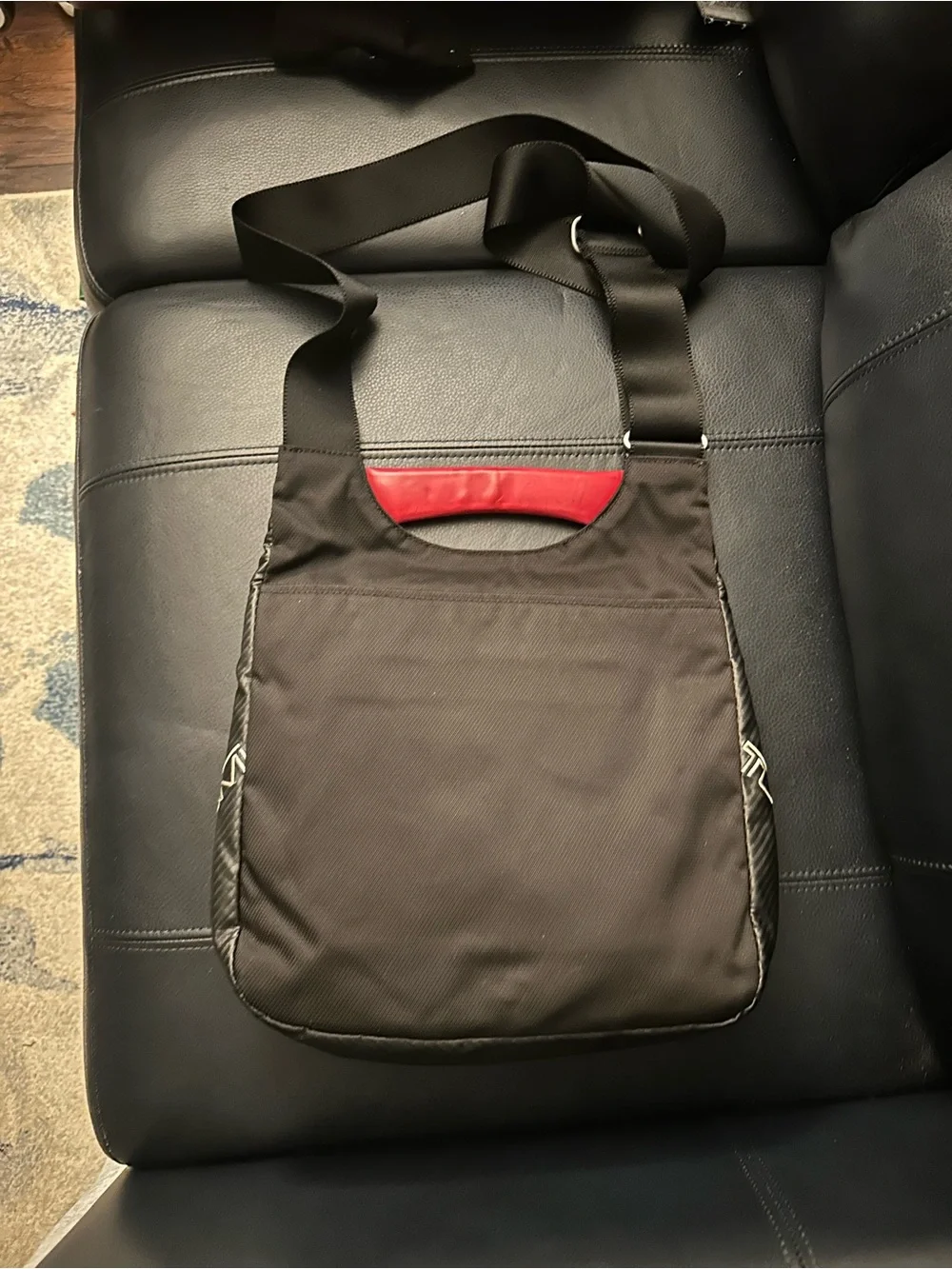 TUMI Black Nylon Crossbody Travel Organizer Messenger Bag Red Accents
